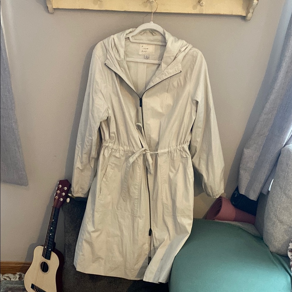 a new day Gray Trench Coat with Drawstring Waist and Full-Length Sleeves